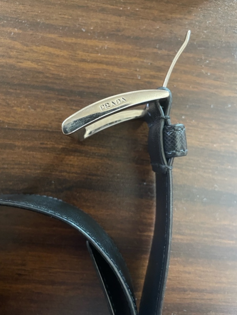 Prada belt unisex men / women’s Classic Black Leather Belt with Silver Buckle